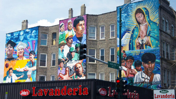 Outdoor murals in Pilsen|.