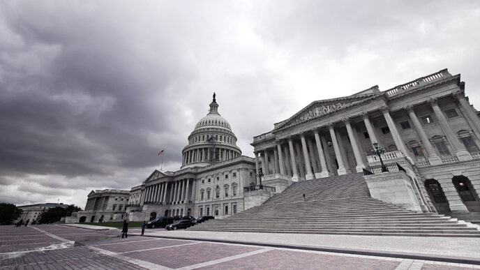 The U.S. Capitol Building under a cloudy sky