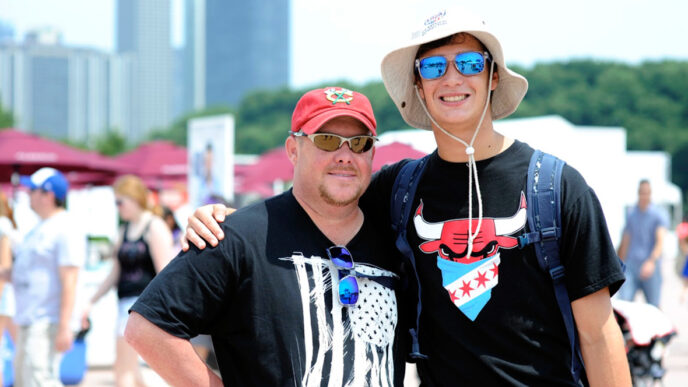 Codd and Colby from Bartlett standing on Columbus Drive|Mike and his family from Lincoln Square at the Taste of Chicago|Fifth-grade teacher Marie from Minnesota|A group of five young volunteers with an Indian cultural school in St. Louis|The Madsen family at the Taste of Chicago|Young couple Bridget and Brian from Boston|Mother and daughter Mary and Catherine from Downers Grove at the Taste of Chicago|Beverly.