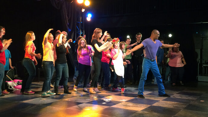 Young performers of ABLE Ensemble on stage|A rehearsal of the ABLE Ensemble.