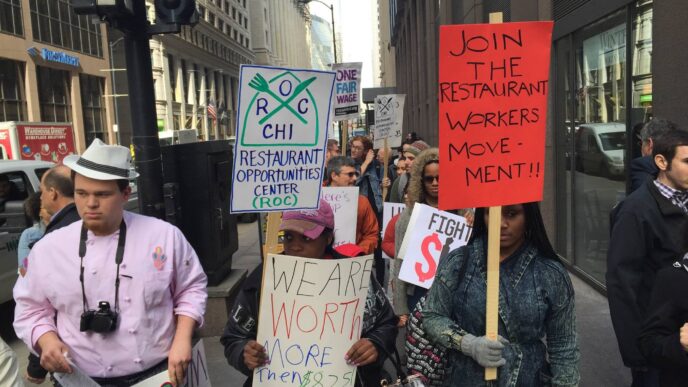 Workers from the Restaurant Opportunities Center marching in support of living wage.