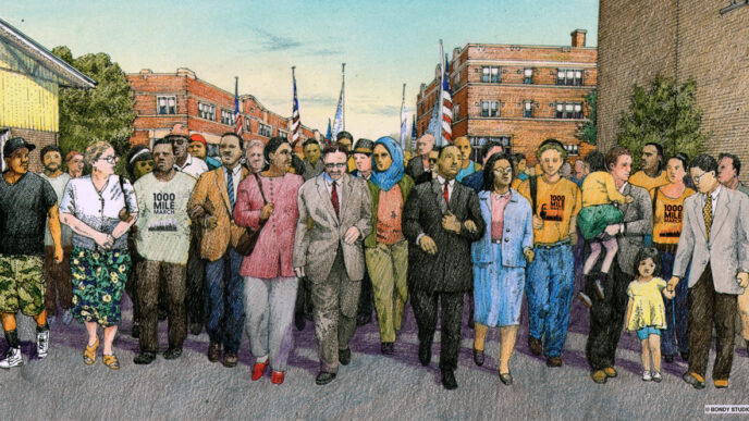Artist's sketch of the 2016 MLK memorial march.