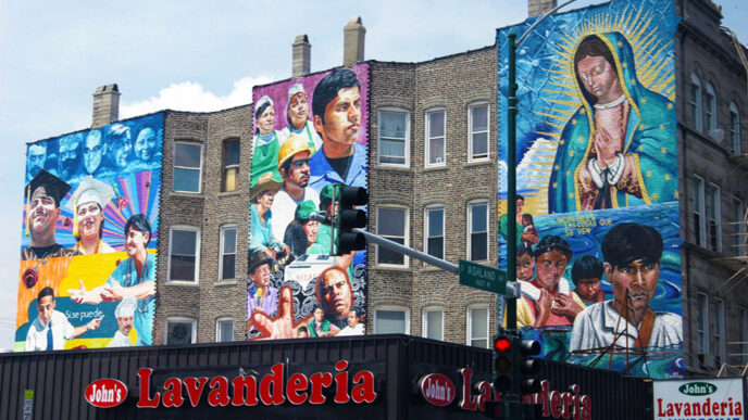 Outdoor murals in Pilsen|.