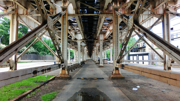 Elevated train tracks in Chicago.