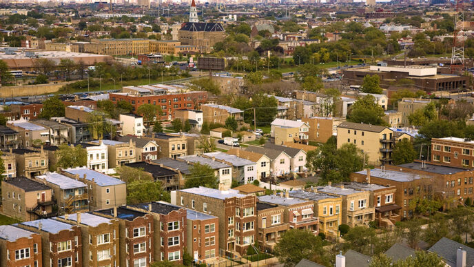 Aerial view of residential streets in East Garfield Park/North Lawndale.