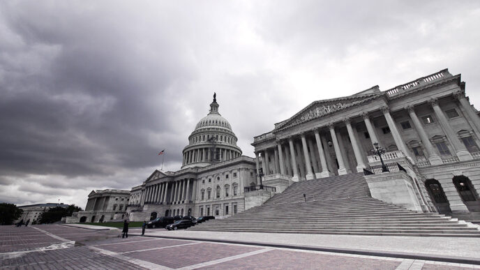 The U.S. Capitol Building under a cloudy sky